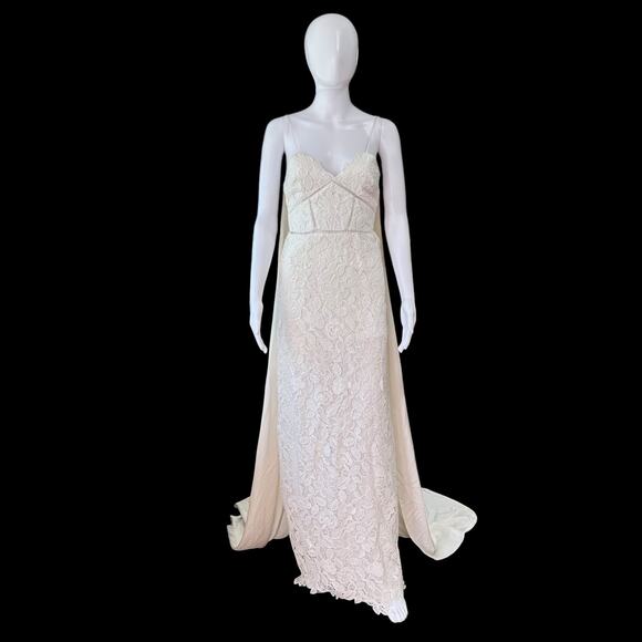 Self Portrait Womens Wedding Bridal Gown Dress Size 0 White Floral Lace Train - Picture 1 of 16